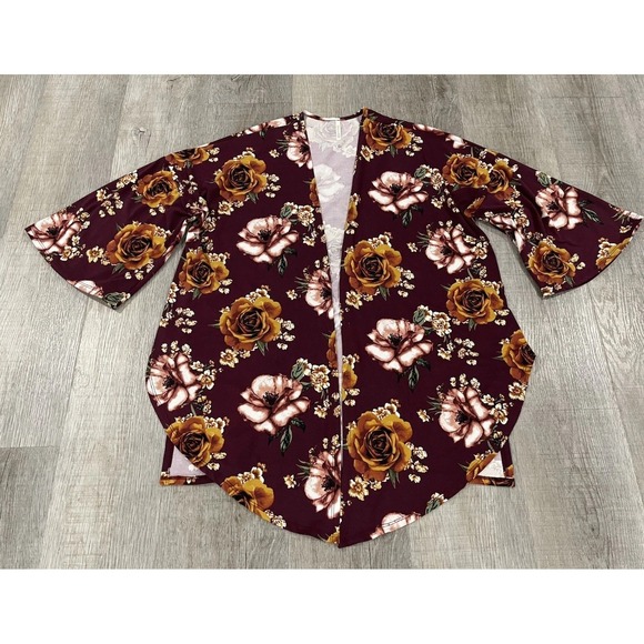 LIME&Chili Ladies‎ Open Front Floral Kimono MadeInUSA S/L Bell Sleeves Boho Chic - Picture 2 of 10